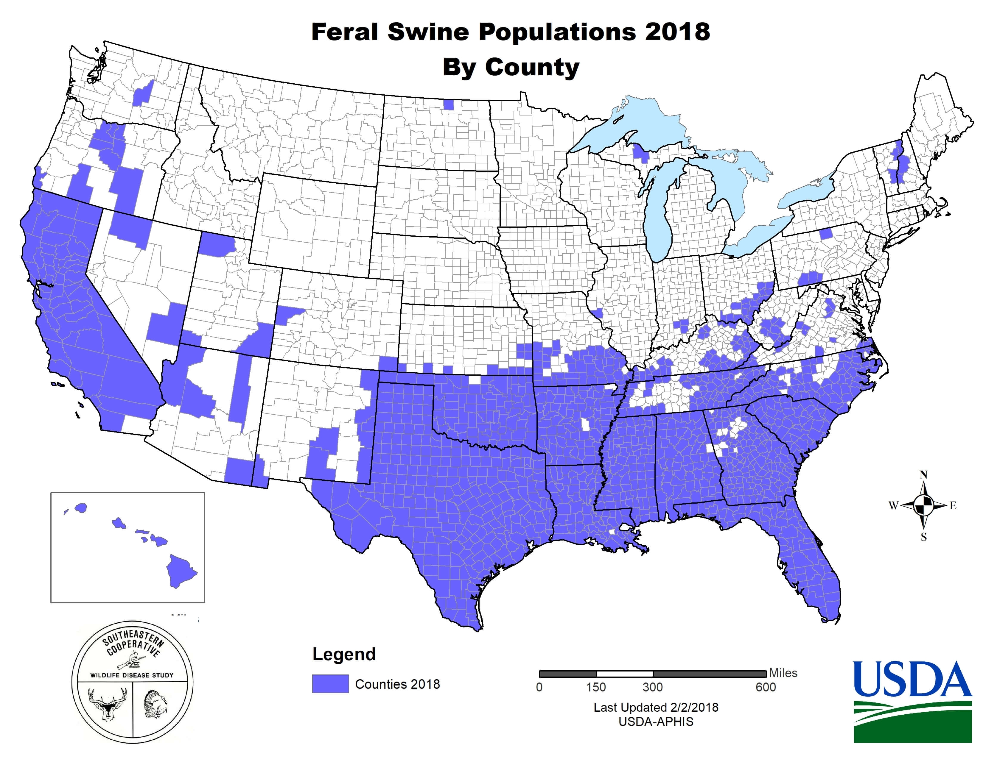 2018 feral swine distrubution map
