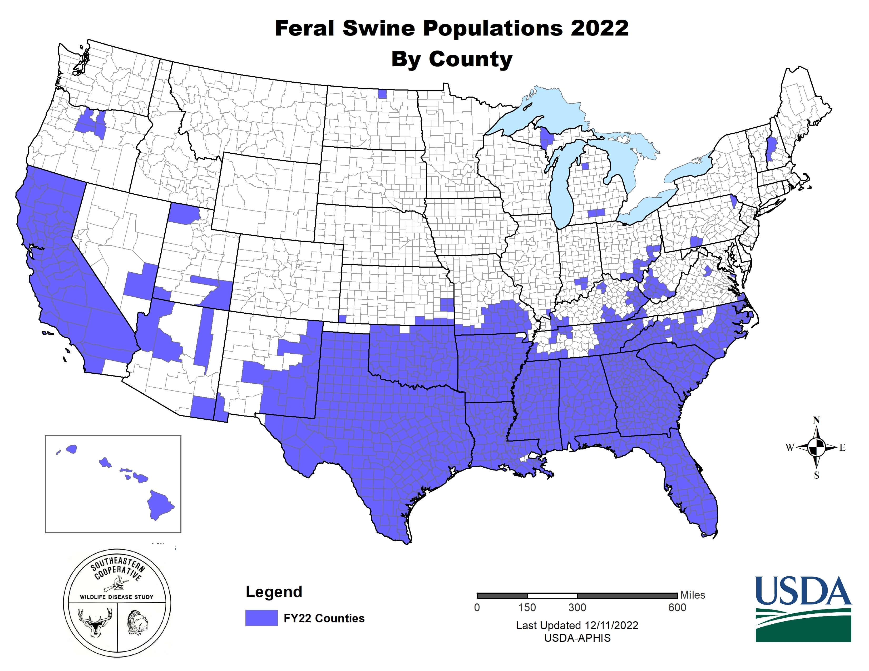 2022 feral swine distrubution map
