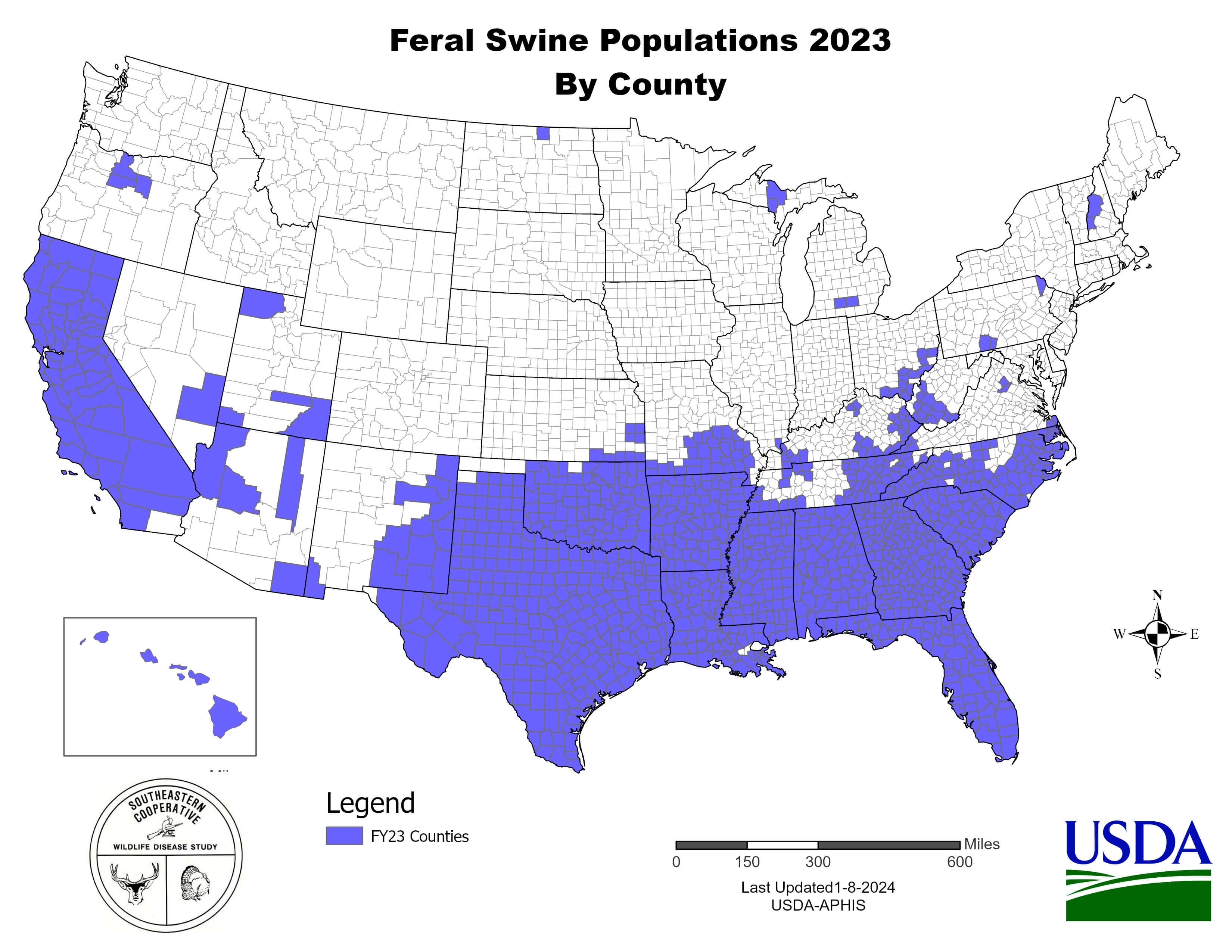2023 feral swine distrubution map